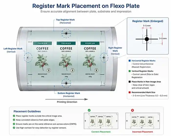 register mark placement position on flexo plate
