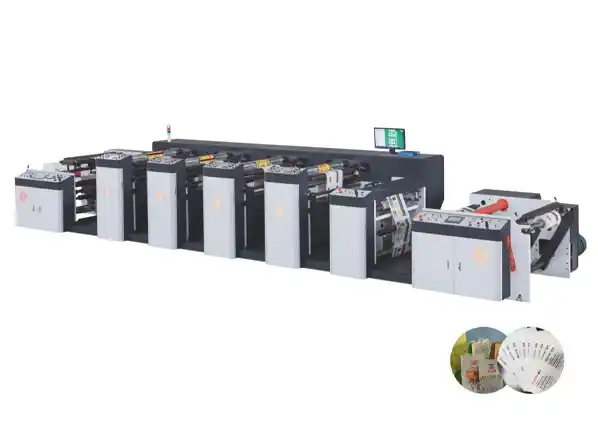 Close-up of the unwind unit: The non-stop unwinding and rewinding mechanism of the flexographic printing press, used to identify where a web break occurs in the unwinding section.